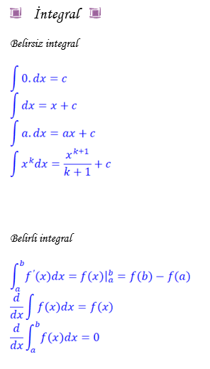 İntegral Formülü